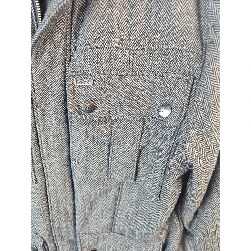 Empyre Mens Grey Herringbone Field Jacket Military Cargo Coat Medium RN96371